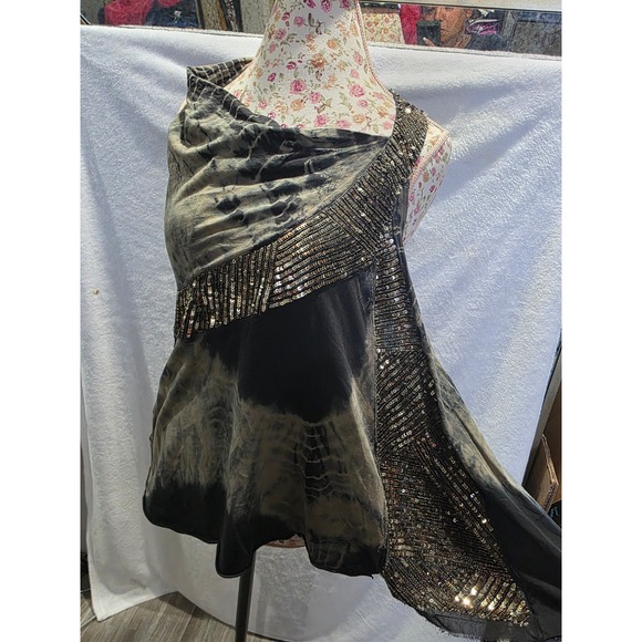 AllSaints Spitalfields Tops - AllSaints Spitalfields Tie Dye Top Sequin Embellished Rock Biker Party Glam Sz12